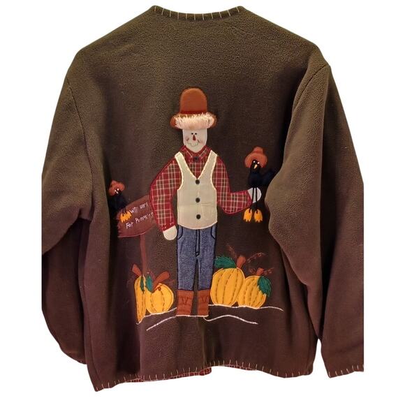 Country Lace Inc Women's XL Fall Scarecrow Pumpkin Applique Reversible Coat - Picture 4 of 6